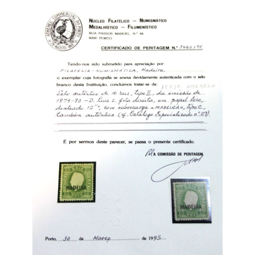 1879 Portugal 10 Reis Madeira Overprint Stamp Used Lot w/ Philatelic Expert Cert